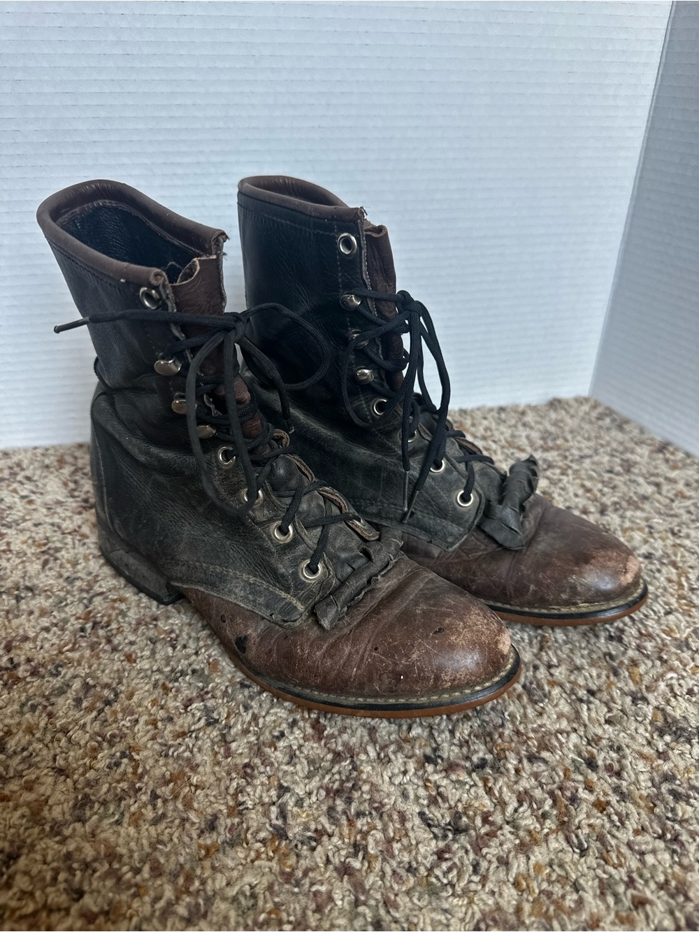 Vintage 80’s Laredo Men's Brown Lace-Up Leather Farm Boots